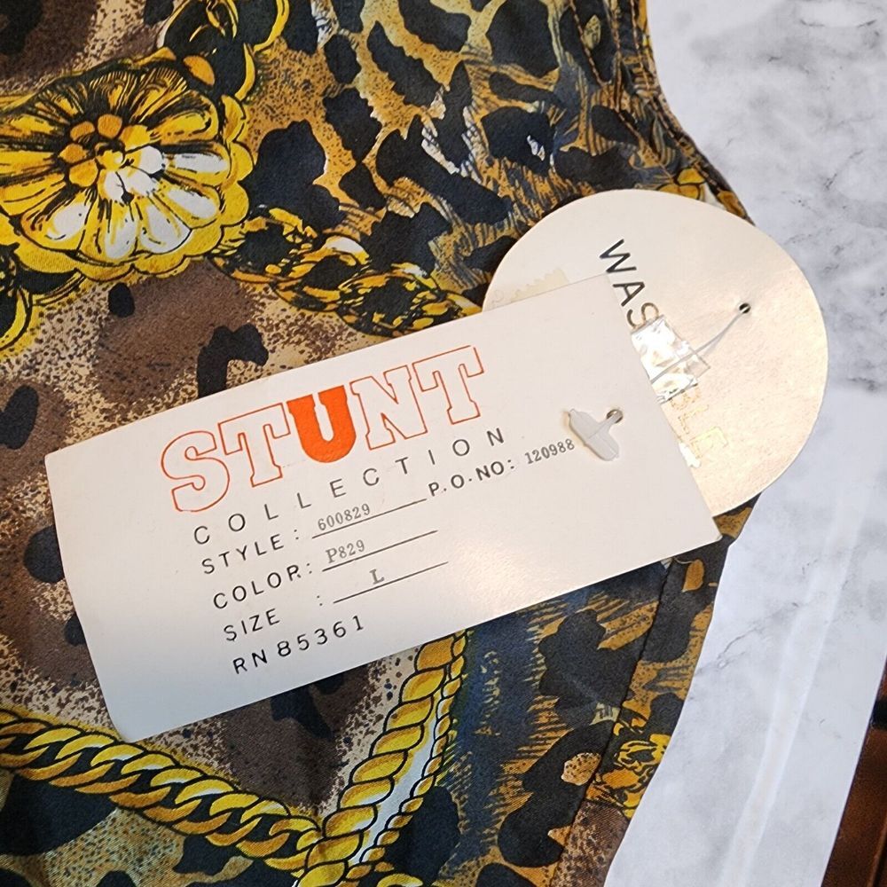 Stunt Collections Vtg Women's Leopard Animal Print‎ Silk Top Blouse Sz Large Nos - Picture 5 of 12